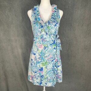 Lilly Pulitzer Wrap Dress Womens Small Blue Romee Ruffle Resort Tropical Beach